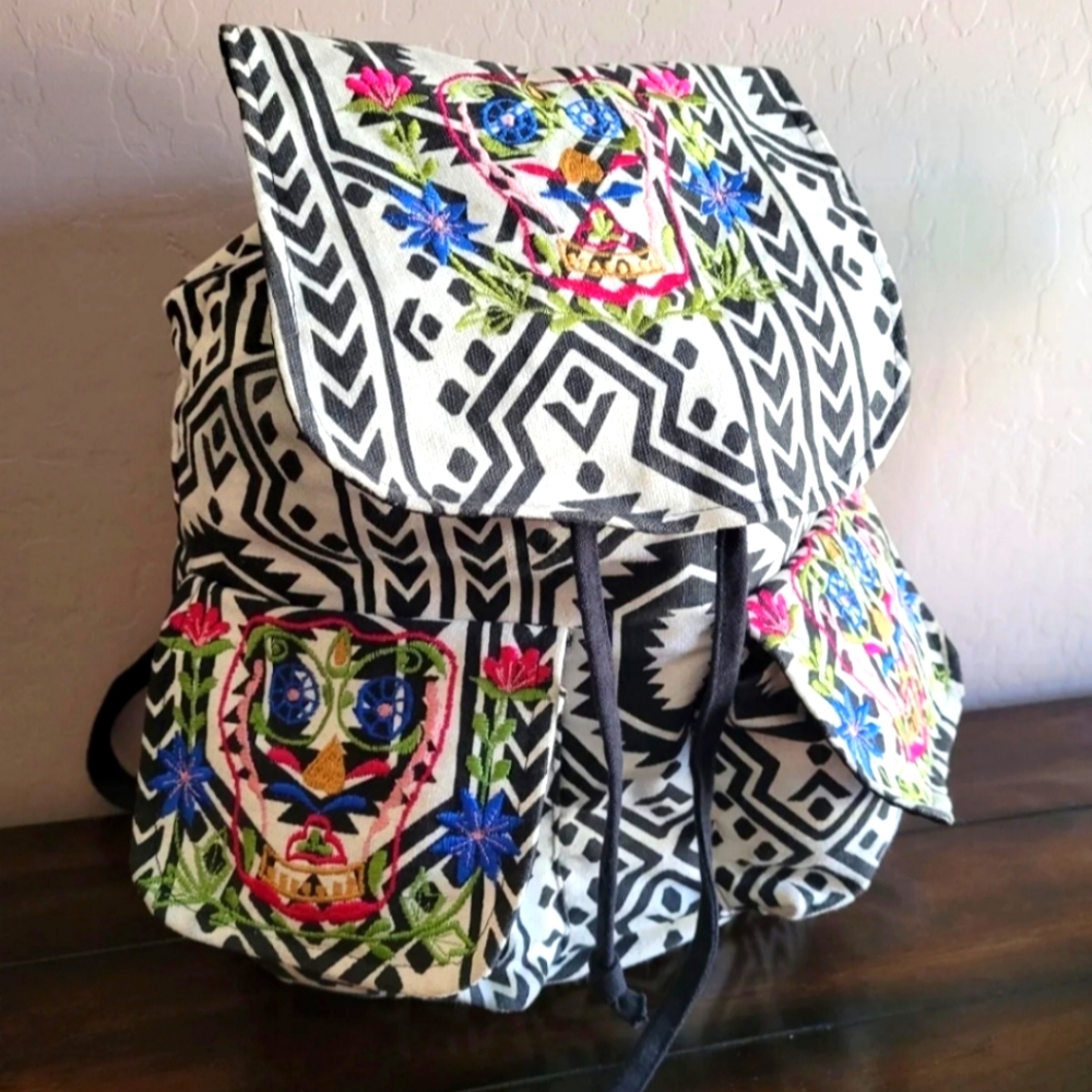 ANGIE Embroidered Large Backpack with Pockets